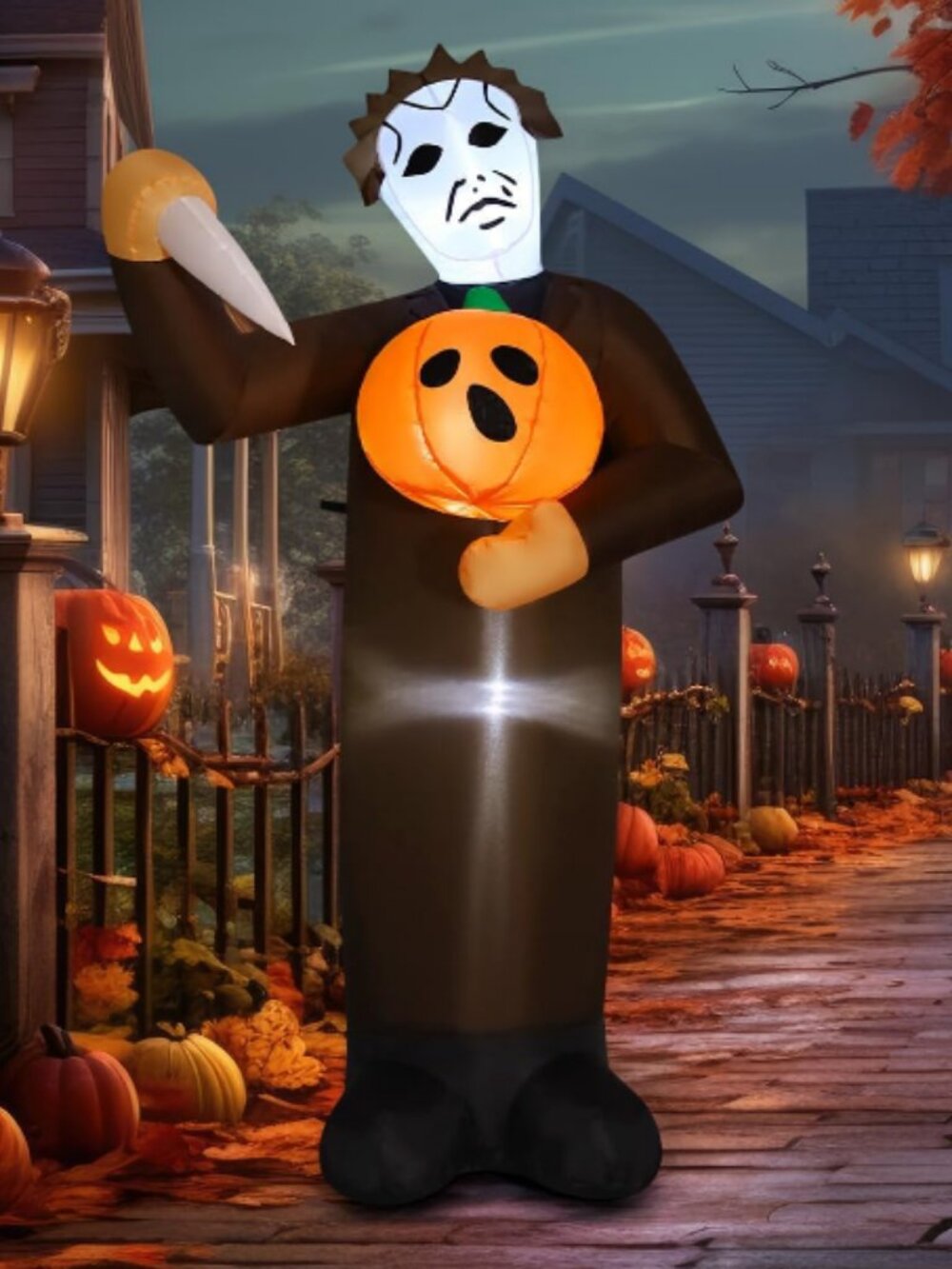 Halloween Inflatable 6FT Scary Pumpkin Killer with Built-in LEDs Blow Up Yard